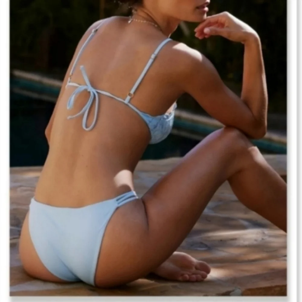 L*Space Jean Top Claude Bottoms Bikini Blue Full Set Satin